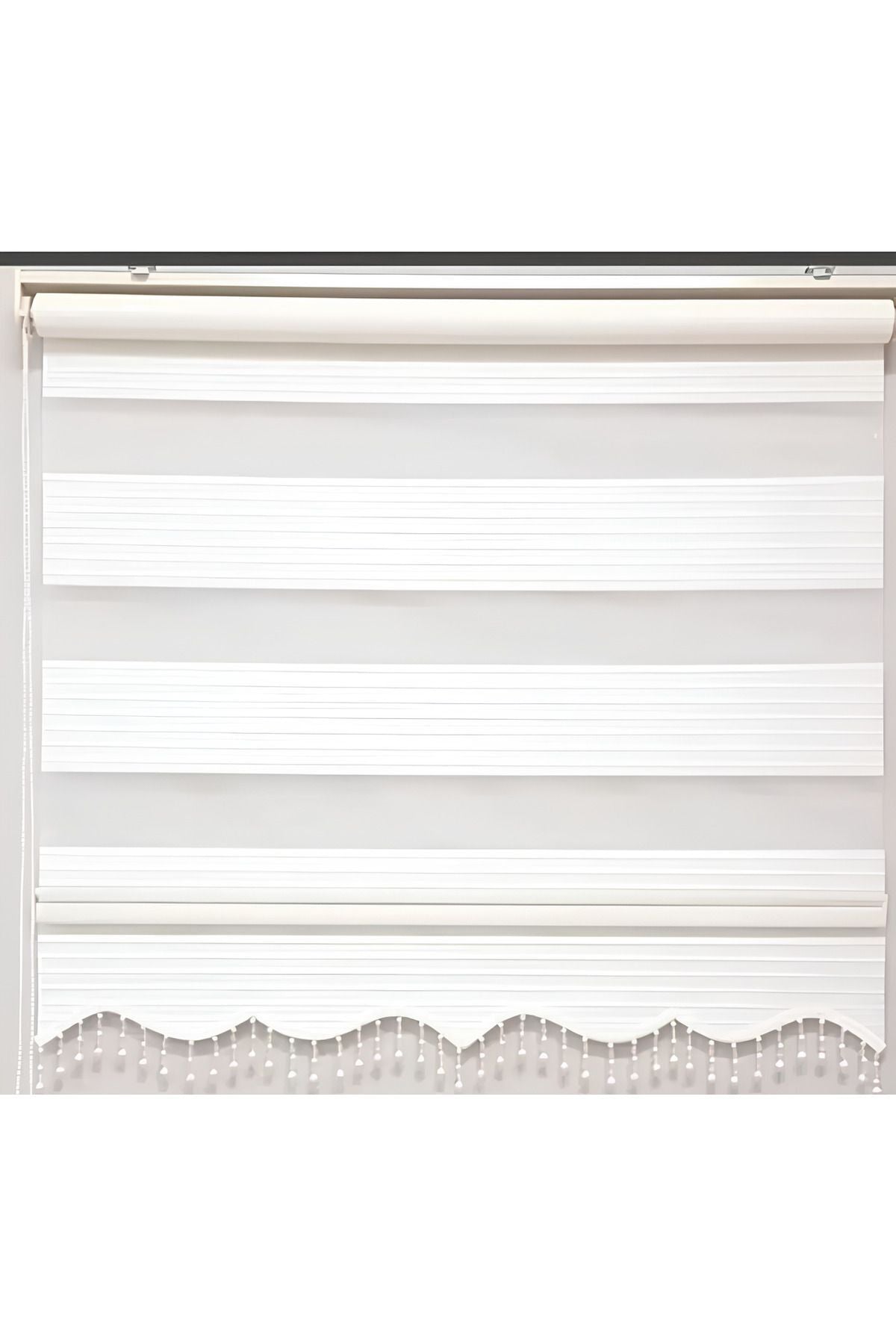 Kidmex White Pleated Beaded Fabric Zebra Roller Blind 2