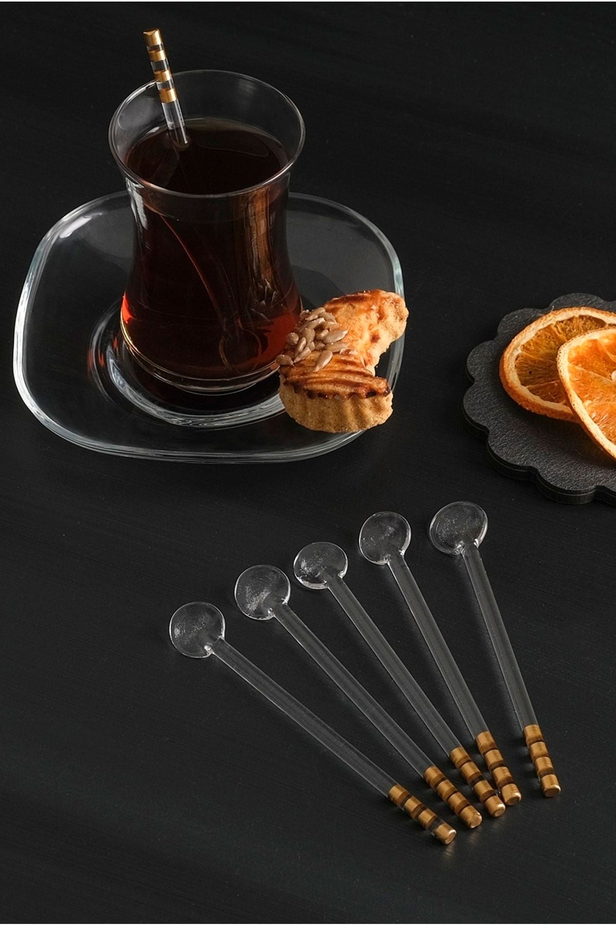 Milea 6-Piece Luxury Gold Detail Handle Glass Tea Spoon Set 1