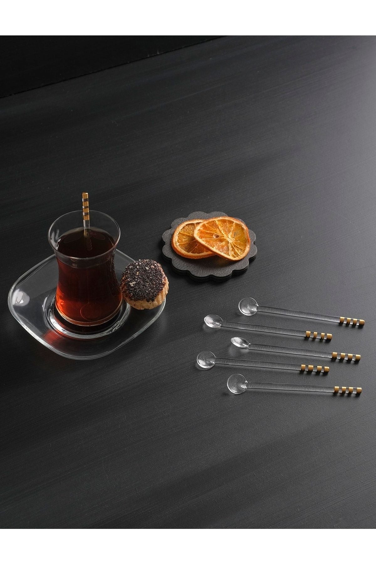 Milea 6-Piece Luxury Gold Detail Handle Glass Tea Spoon Set 2