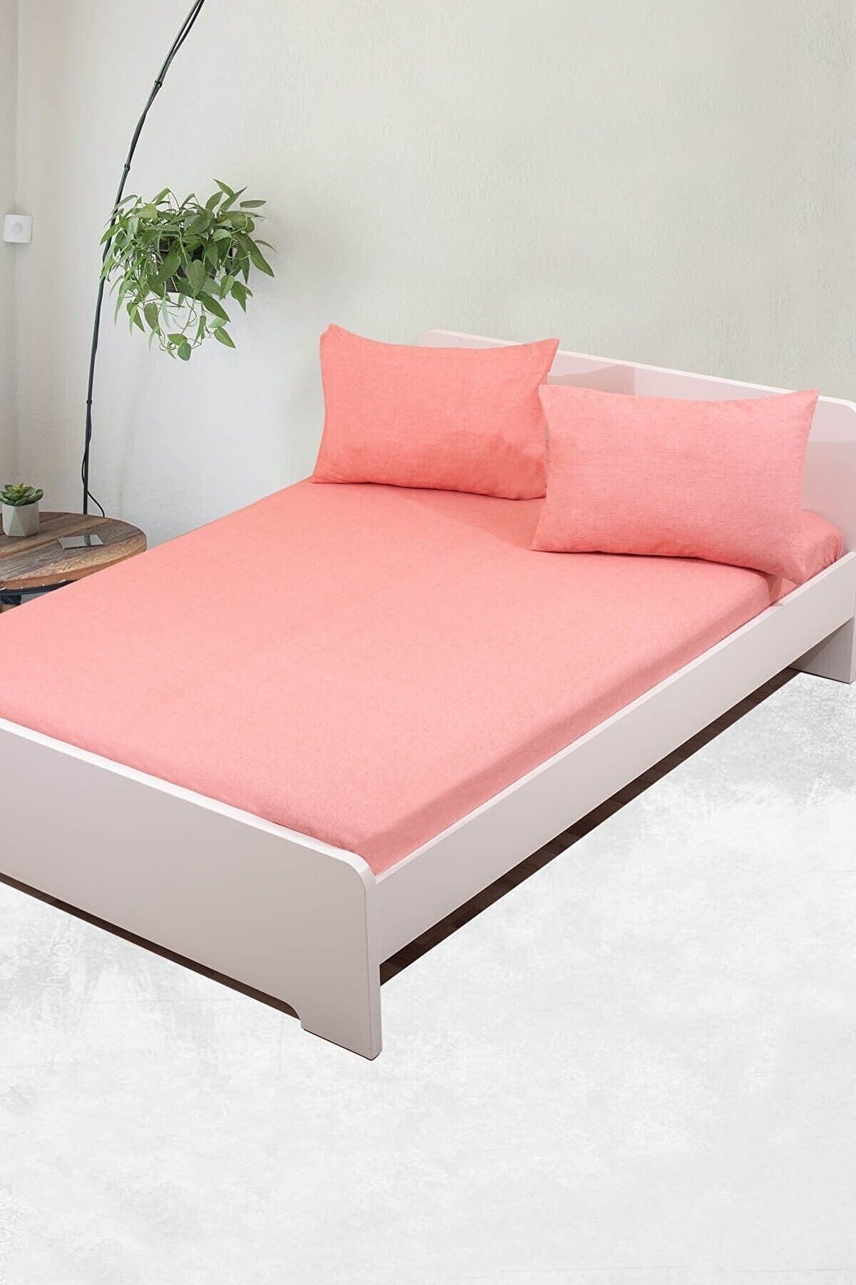 Soft Colours Double Fitted Sheet Set + 2 Pillowcases 160x200 Salmon Pink 1