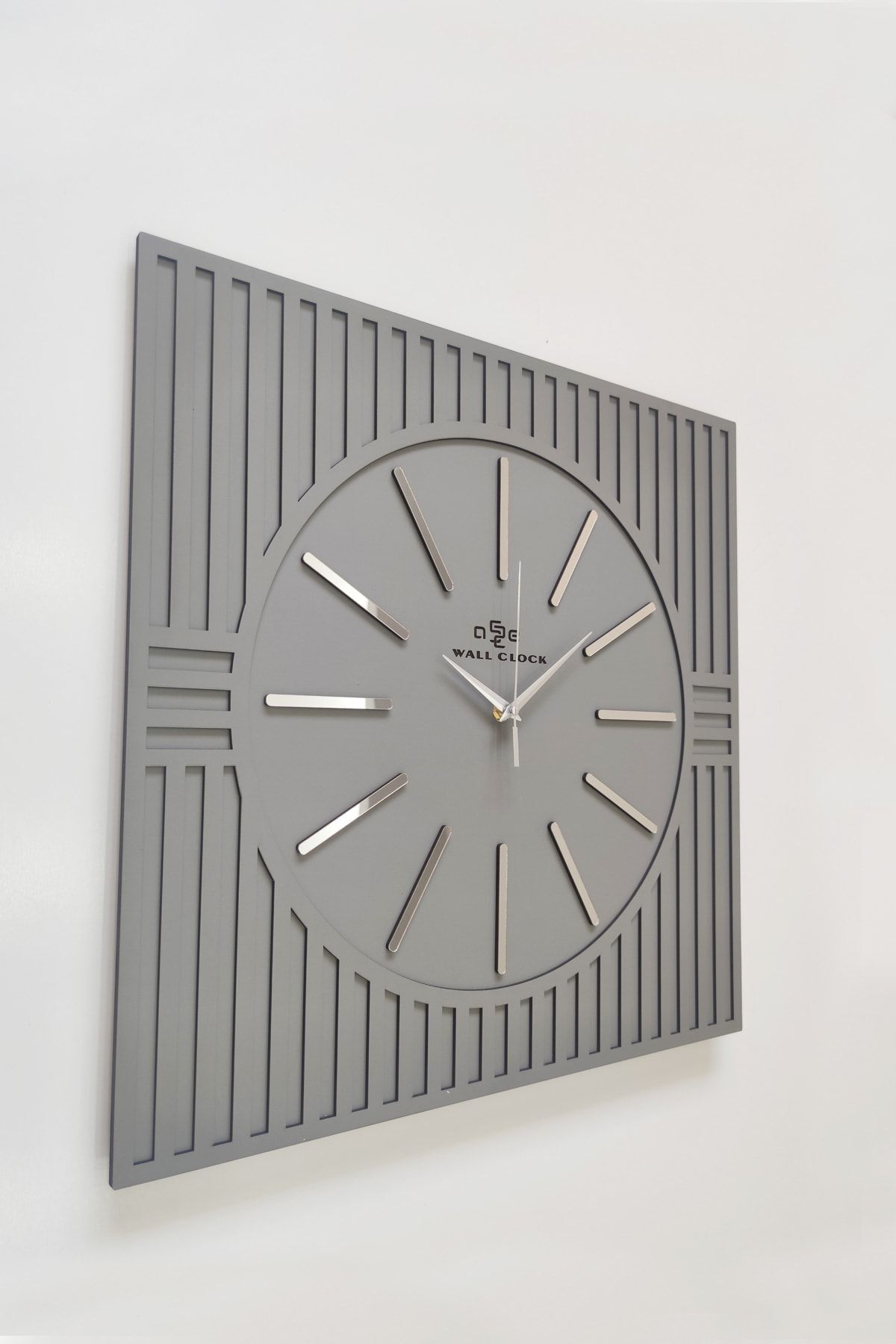 aSSe Design Square Line Pattern Decorative Anthracite & Silver Wall Clock 50x50cm 1