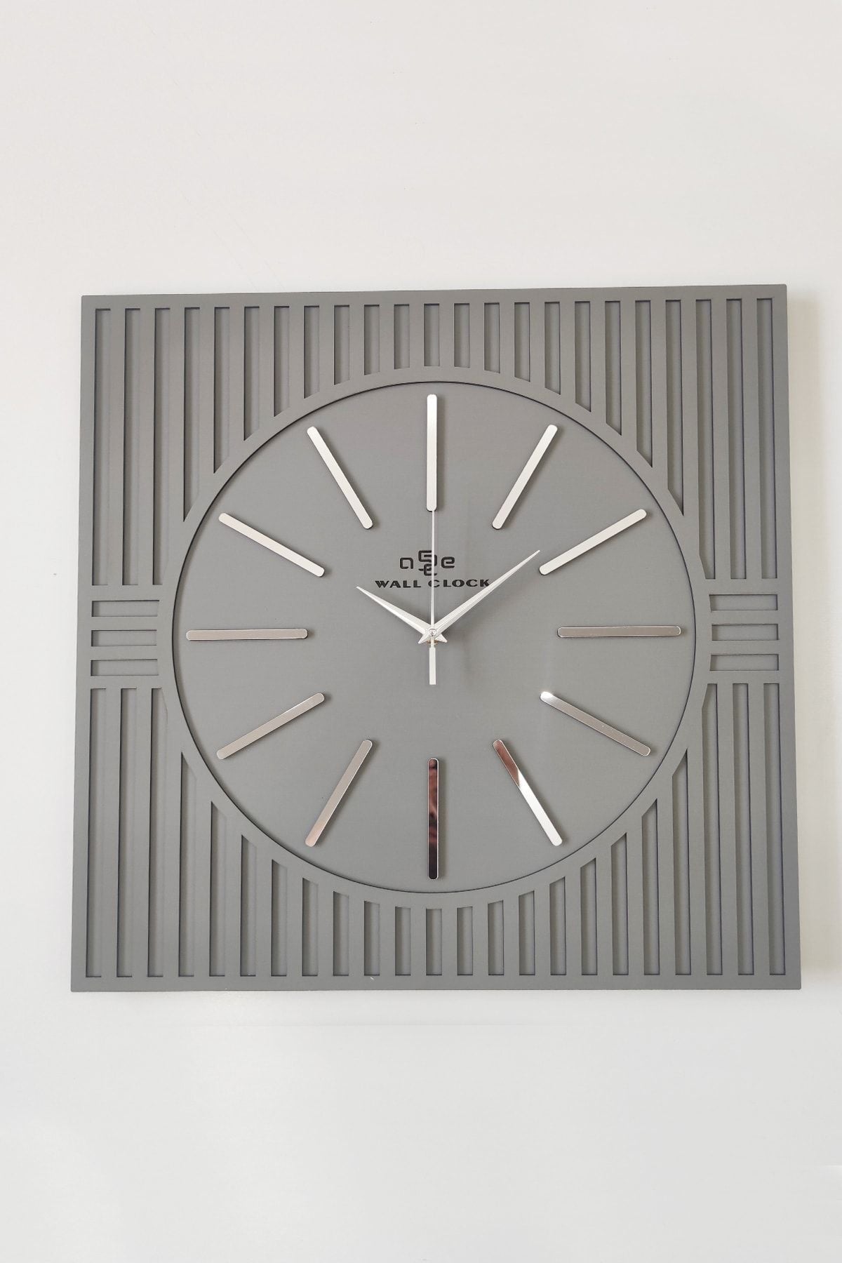 aSSe Design Square Line Pattern Decorative Anthracite & Silver Wall Clock 50x50cm 2