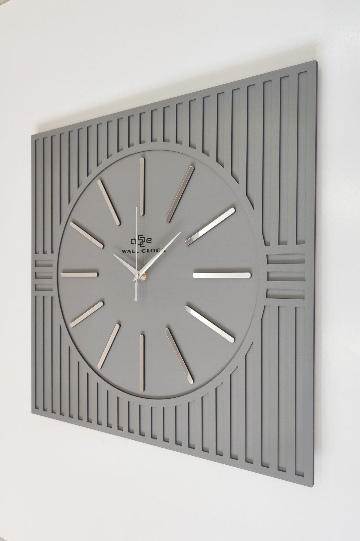 aSSe Design Square Line Pattern Decorative Anthracite & Silver Wall Clock 50x50cm 3