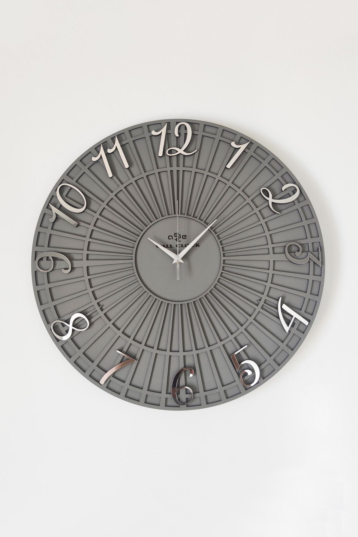 aSSe Tasarım Special Striped Decorative Wall Clock Anthracite & Silver 50x50cm Silent Mechanism 3