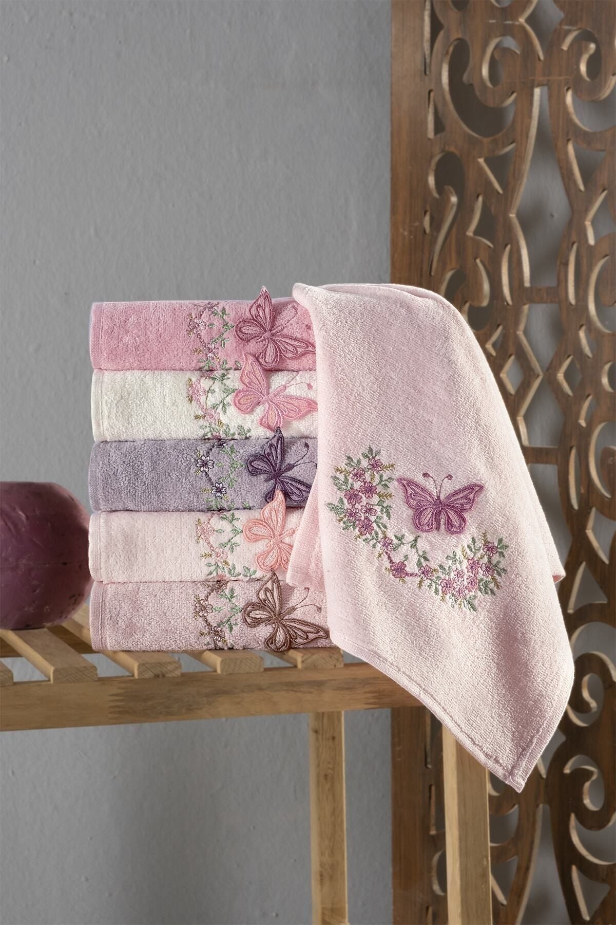 Meslina Home 30x50cm 6 Piece Butterfly Soft Shiny Kitchen Towel | Hand Towel | Face Towel Set 4