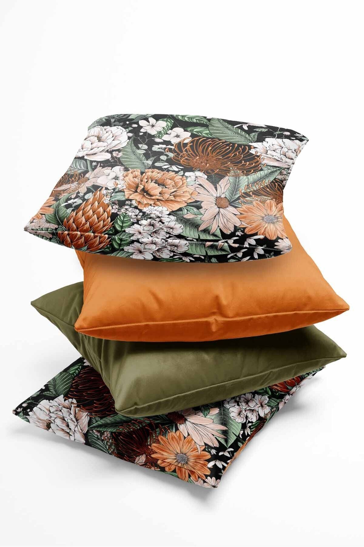 Pilloveland Double-Sided Printed Scarlet Patterned 4-Piece Set Suede Cushion Cover - New Color 2