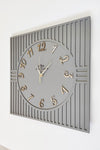 Asse Design Square Line Pattern Turkish Numerals Anthracite & Gold Decorative Black & Silver 50x50cm Wall Clock 3