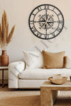 Metalium Concept Decorative Roman Numeral Silent Black Metal Wall Clock With Compass Theme 45x45cm 1