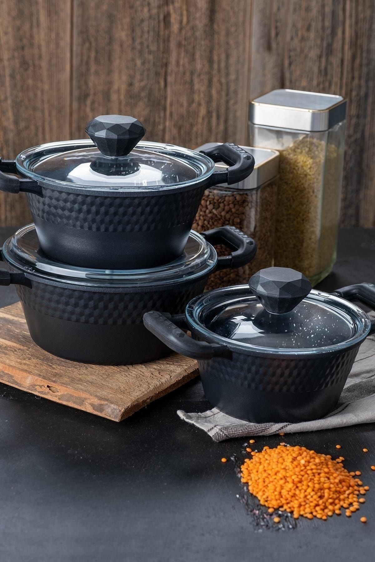 ACAR Diamante 3-Piece Glass Lid Cast Iron Deep Midi Pot Set 0178 1