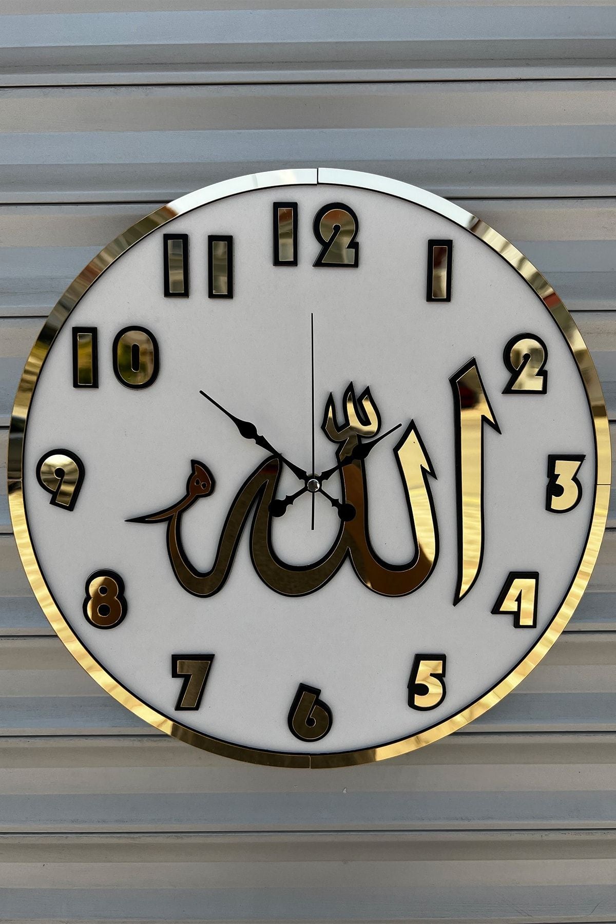 Pey Aksesuar Decorative Wall Clock Wooden And Mirrored Allah Inscription 2