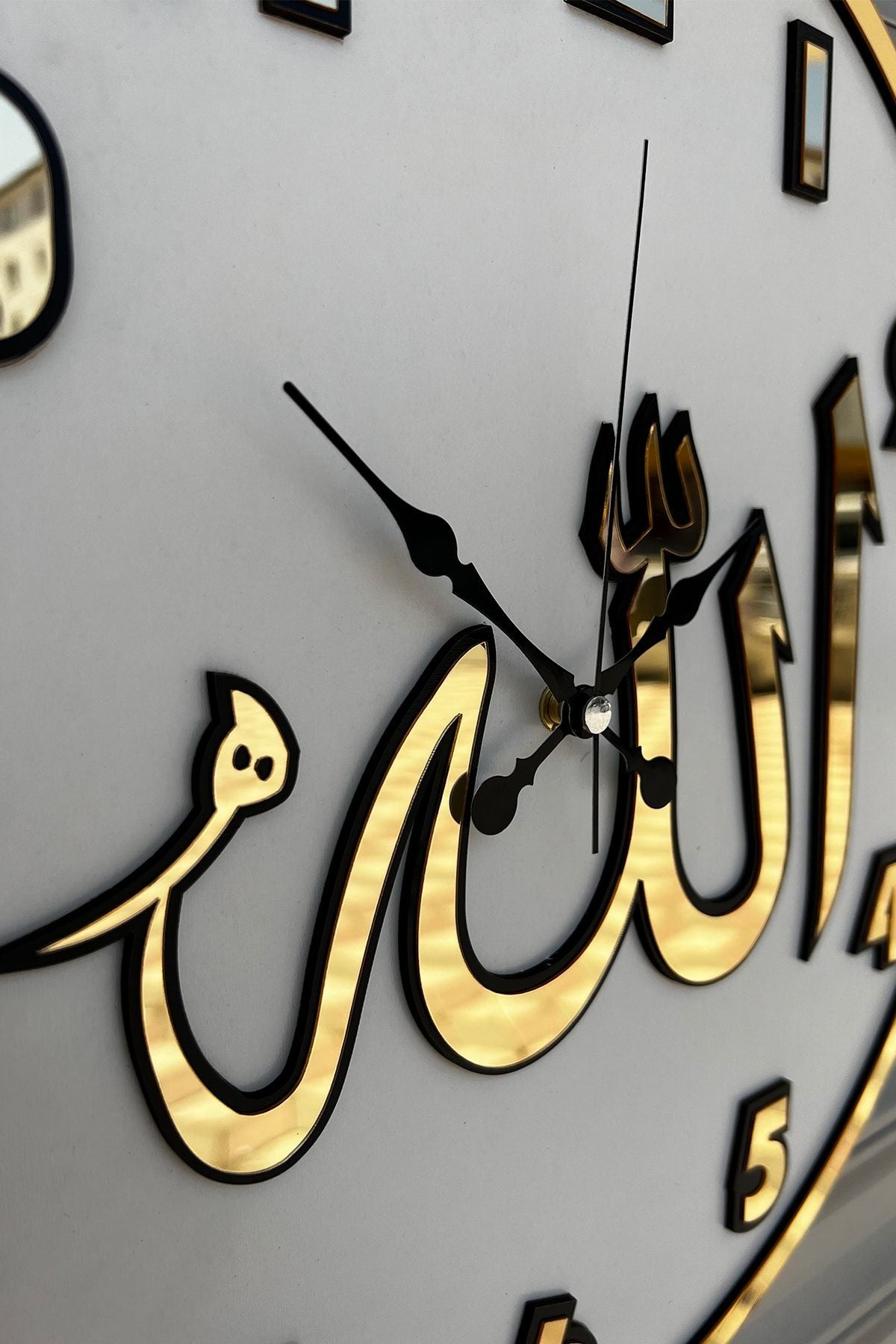 Pey Aksesuar Decorative Wall Clock Wooden And Mirrored Allah Inscription 3