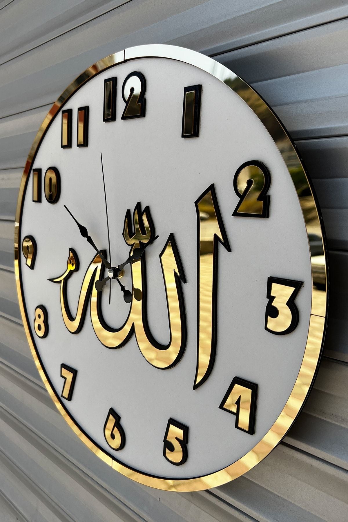 Pey Aksesuar Decorative Wall Clock Wooden And Mirrored Allah Inscription 4