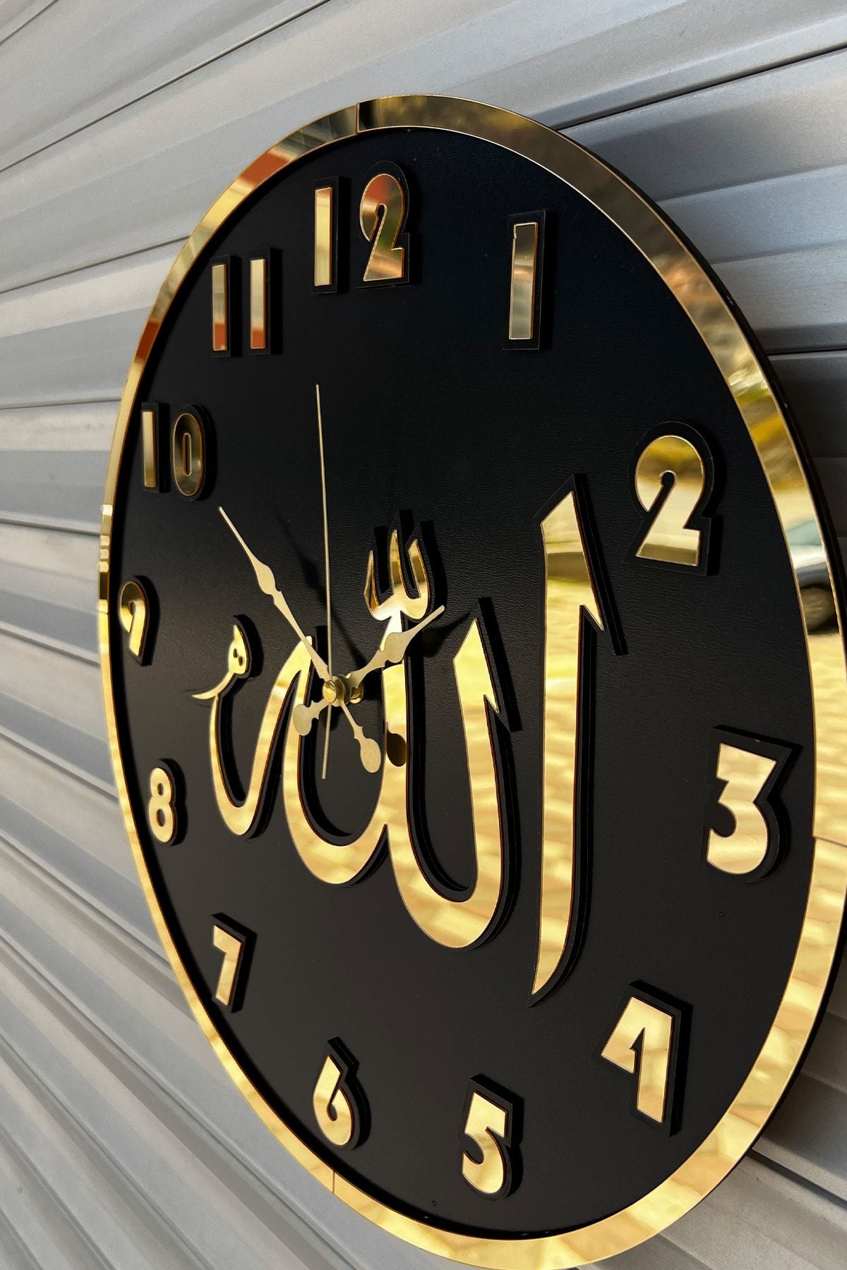 Pey Aksesuar Decorative Wall Clock Wood And Mirrored Allah Inscription 1