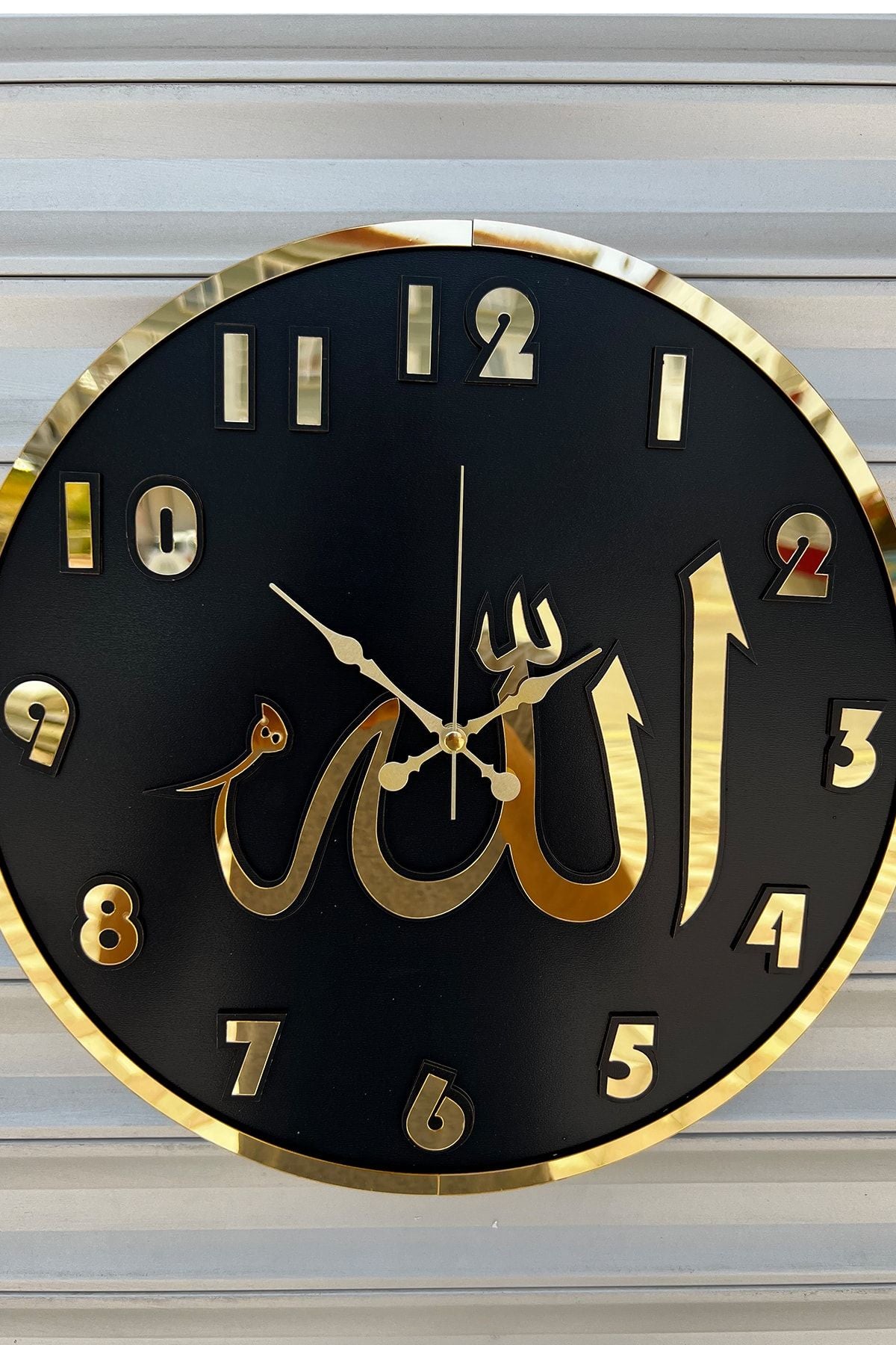 Pey Aksesuar Decorative Wall Clock Wood And Mirrored Allah Inscription 2