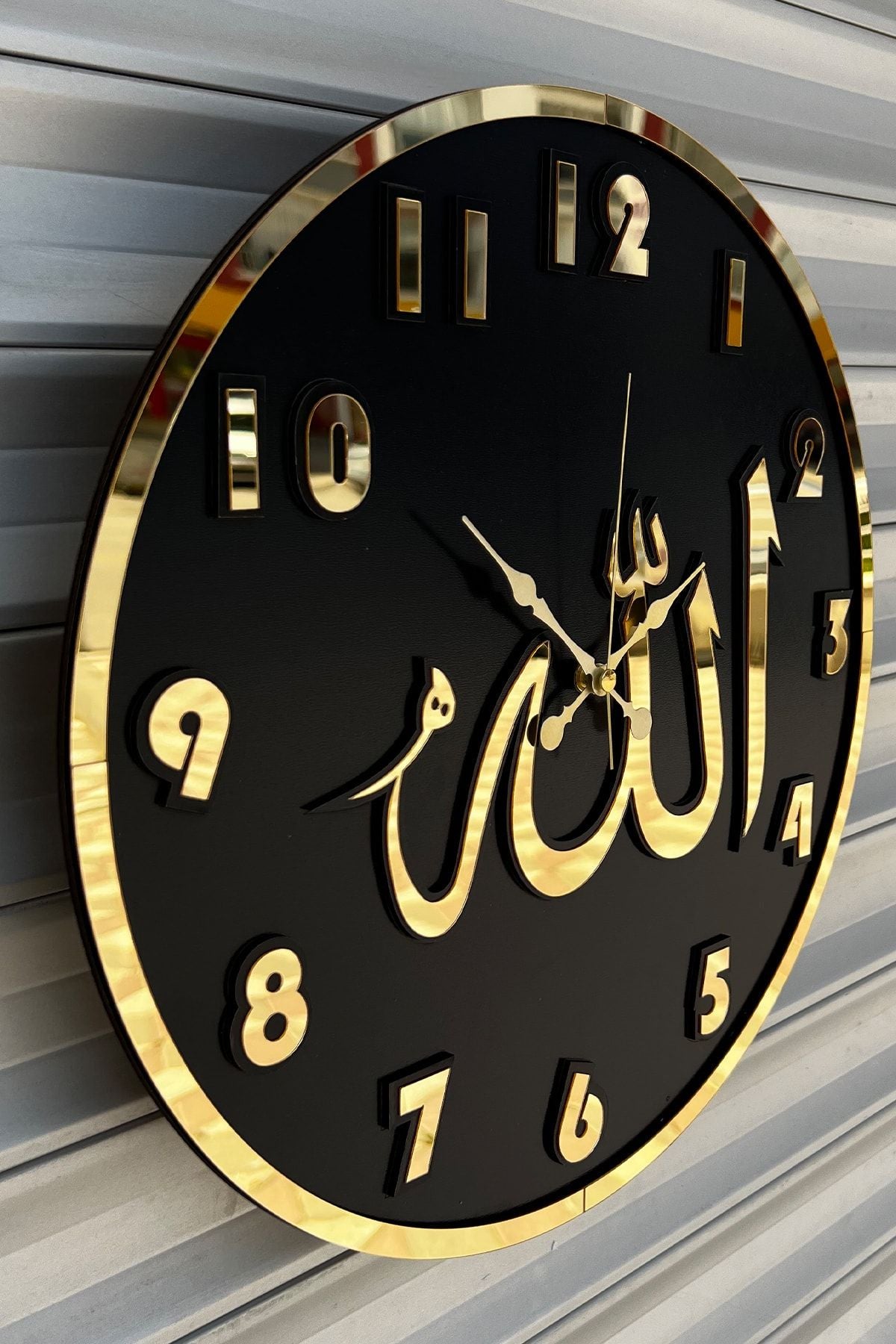 Pey Aksesuar Decorative Wall Clock Wood And Mirrored Allah Inscription 3