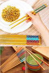 KÜÇÜK EW 10 Pieces Bamboo Chopstick Wooden Patterned Reusable and Washable 5 Pairs 1