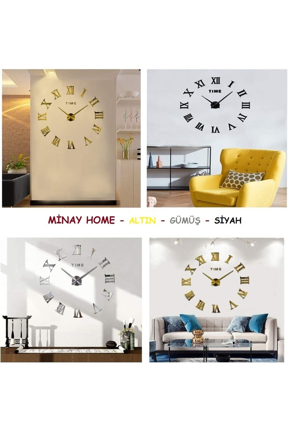 Minay Home 3D Mirror Roman Numeral Decorative Large Wall Clock 7