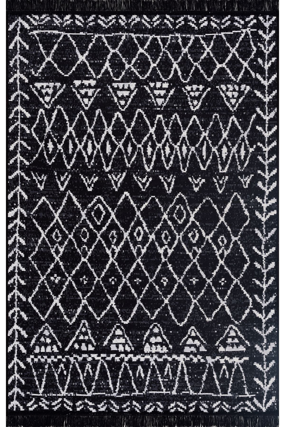 Caretta Home Black Mystic Series Double-Sided Washable Cotton Fringed Woven Decorative Rug 6