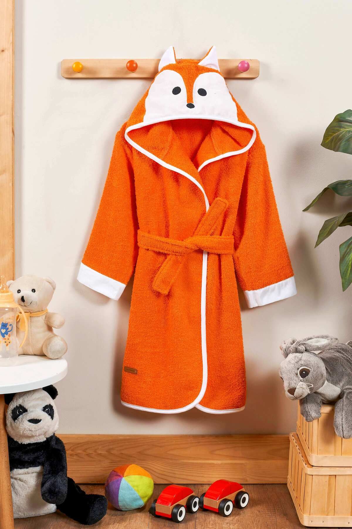 ELY PARKER Hooded Children's Bathrobe 100% Cotton Fox Orange 1