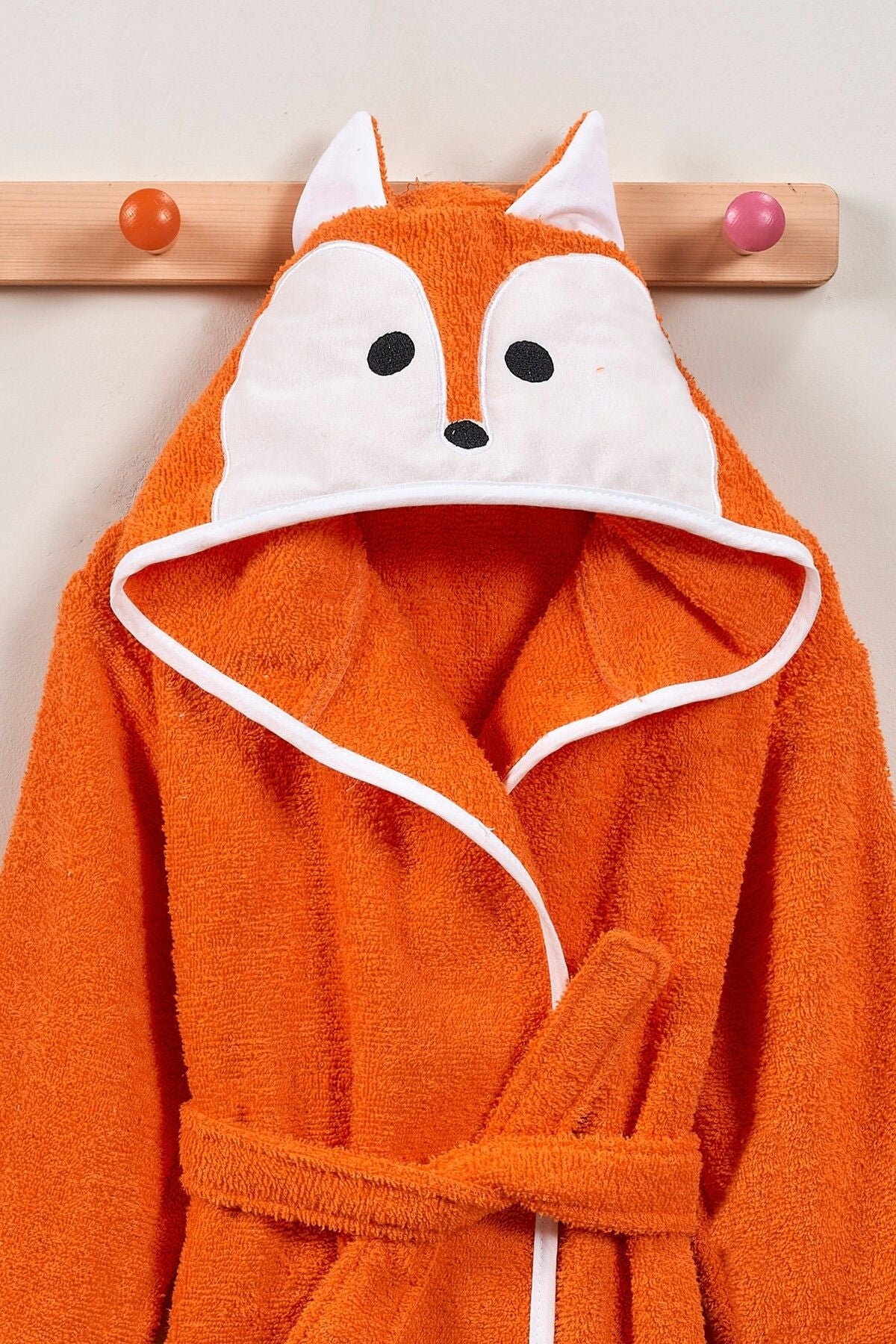 ELY PARKER Hooded Children's Bathrobe 100% Cotton Fox Orange 2