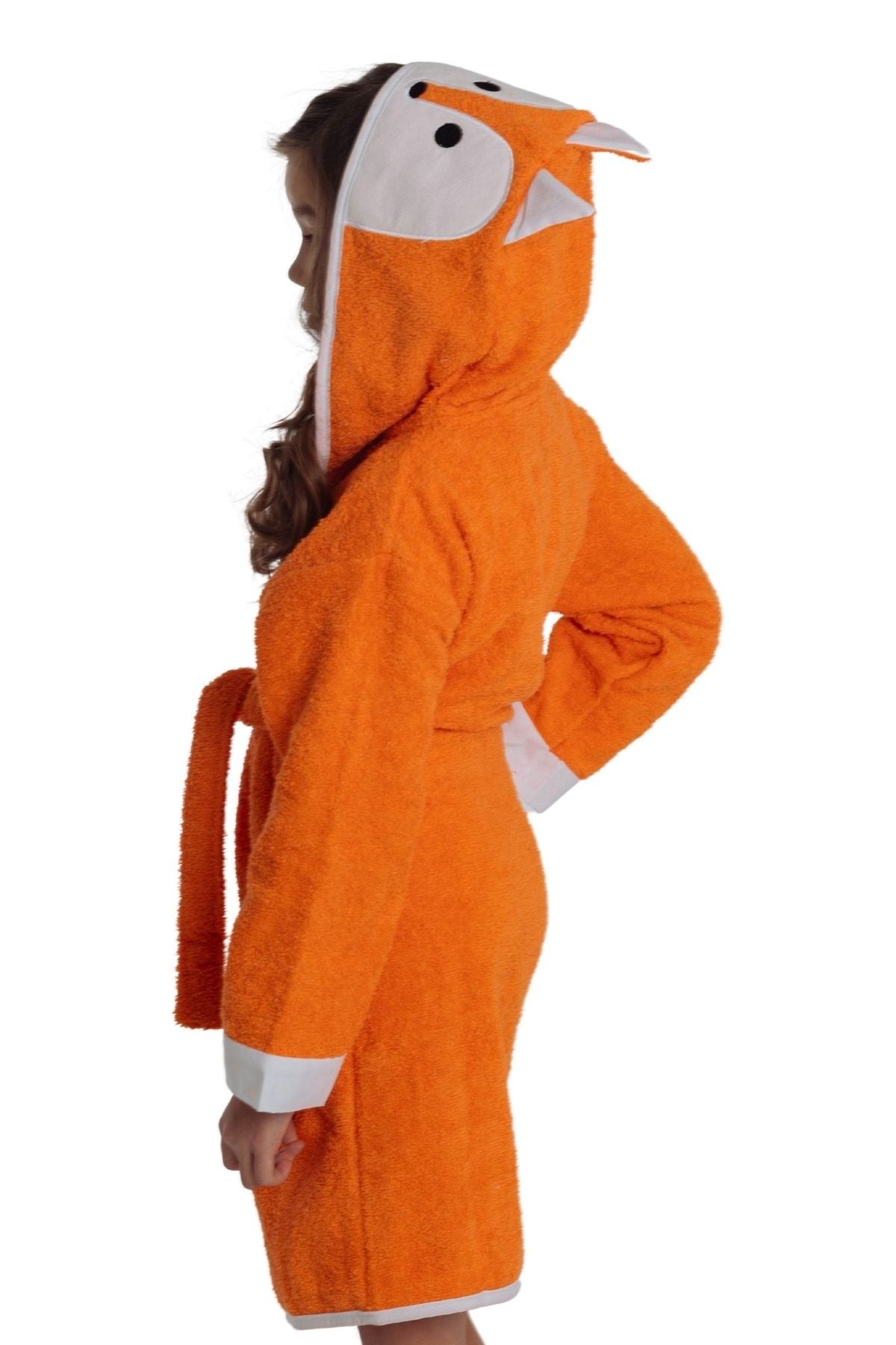 ELY PARKER Hooded Children's Bathrobe 100% Cotton Fox Orange 5