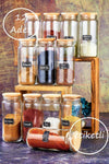 FBZhome Labeled 12-Piece Wooden Lid 500 Ml Glass Spice Jar Set 1