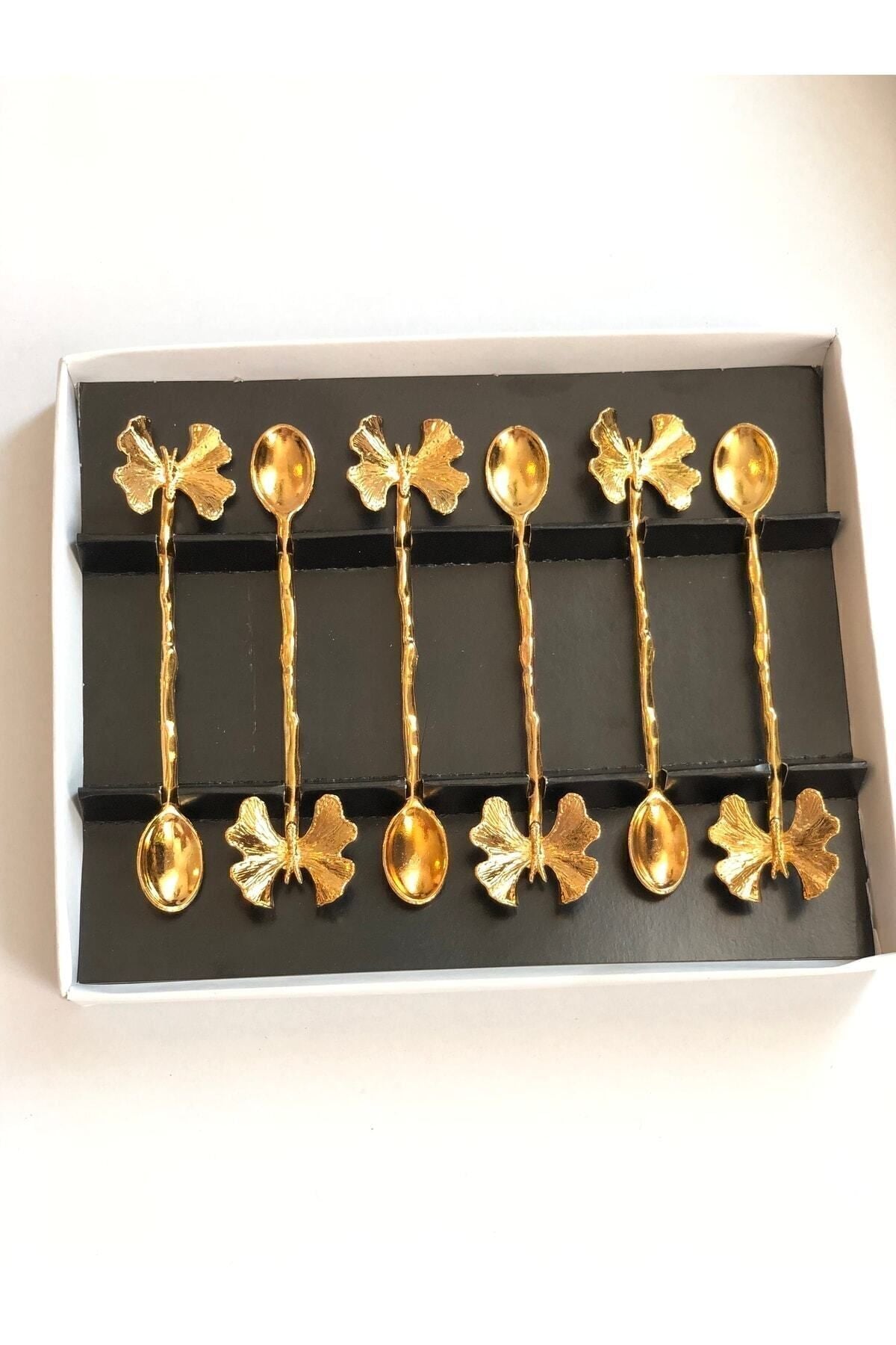 CHANCE GIFT Gold Plated Butterfly Figure 6-Piece Tea Spoon 6