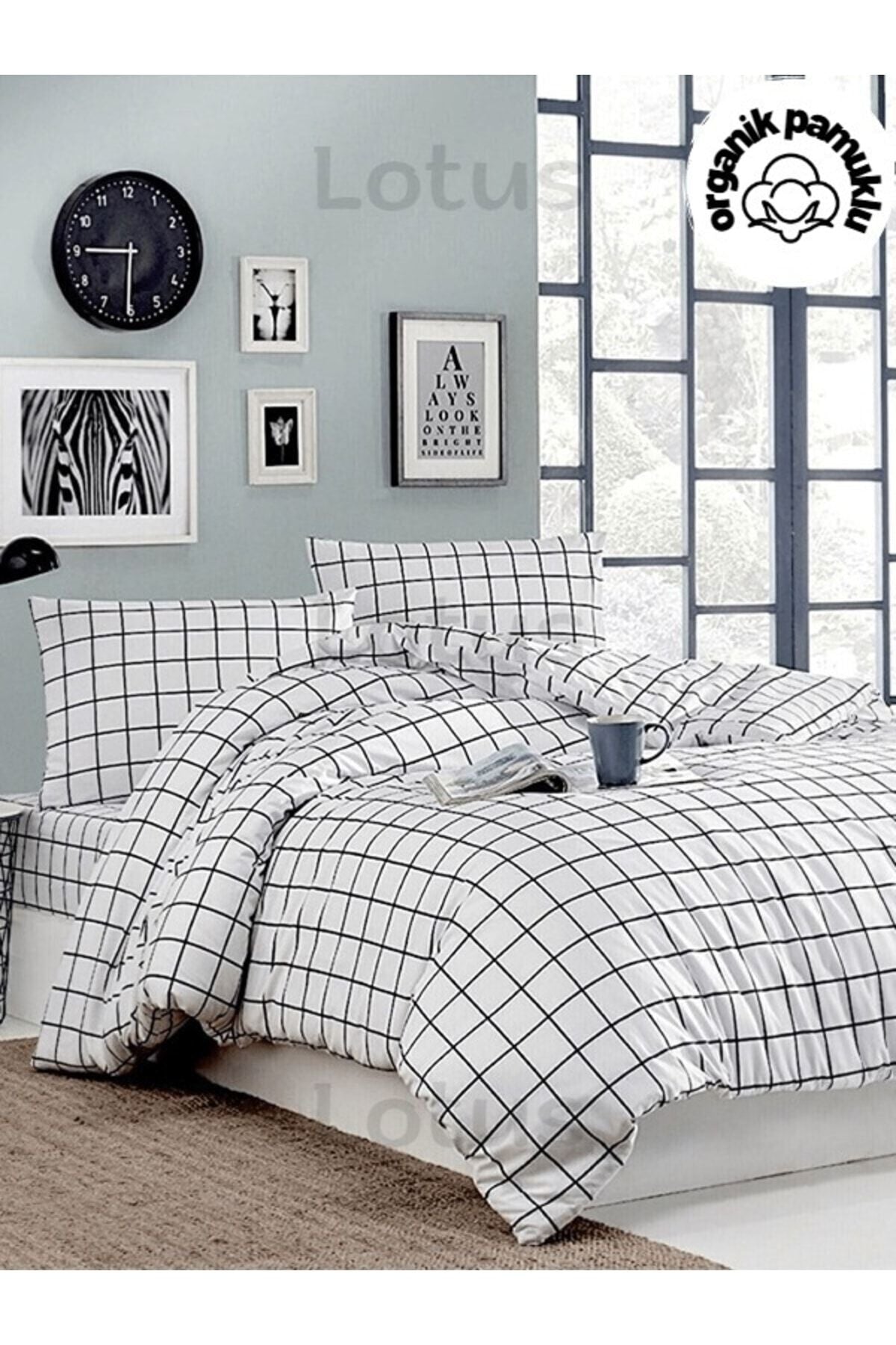 Lotusline Home Minikaro Double Cotton Duvet Cover Set Without Sheet 2