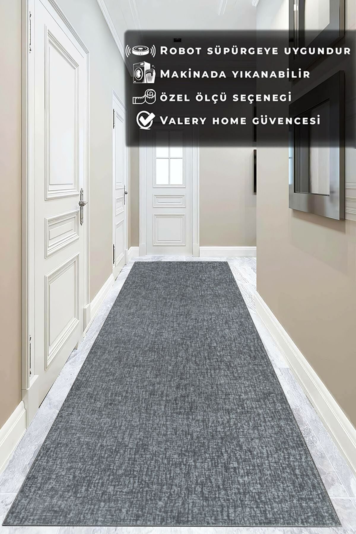 Valery Home Vl Washable Non-Slip Backing Briella Cut Roll Runner Rug Grey-Cream 1