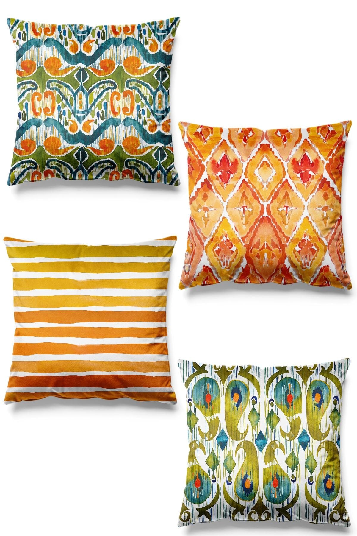 Pilloveland Double-Sided Printed Ikat Pattern 4-Pack Suede Cushion Cover 1