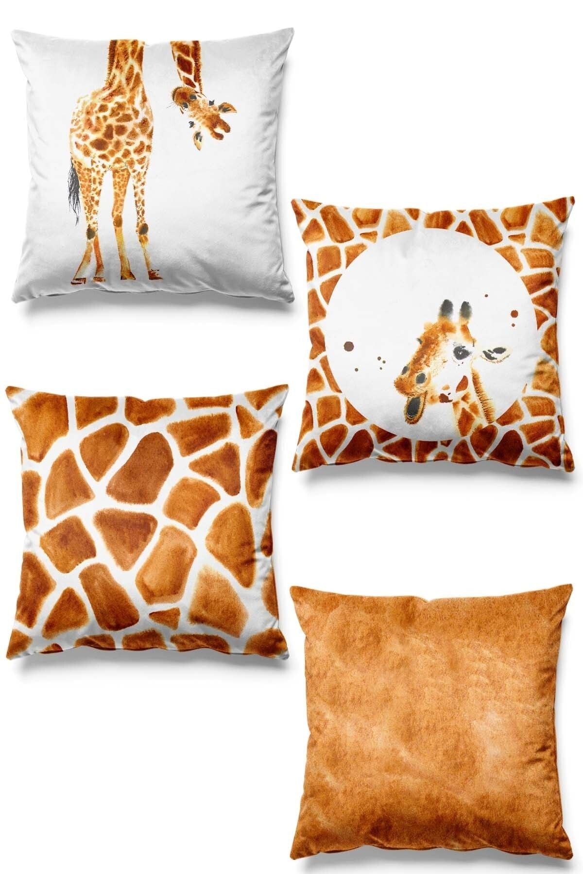 Pilloveland Double-Sided Printed Giraffe Pattern 4-Piece Suede Cushion Cover 1