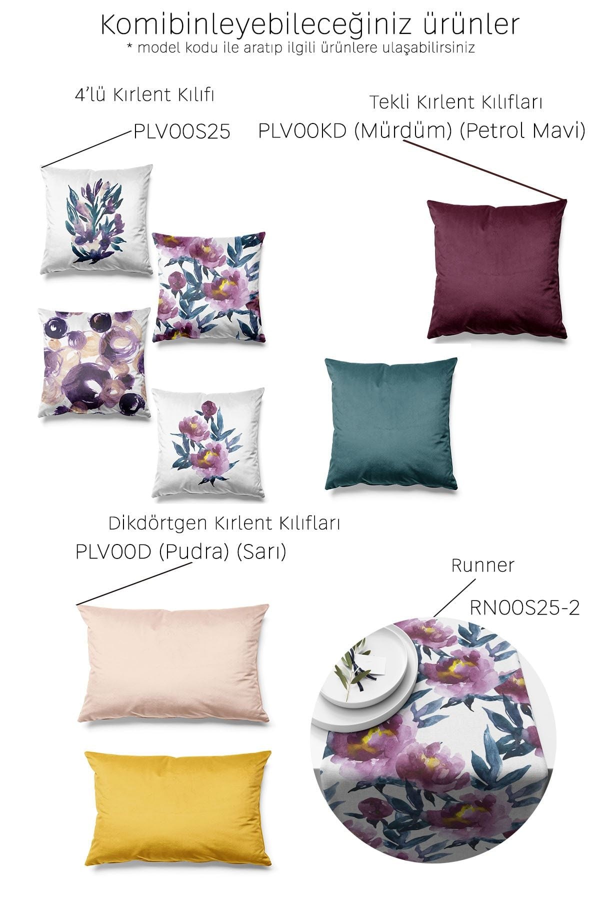 Pilloveland Double-Sided Printed Peony Patterned 4-Piece Suede Cushion Cover 2