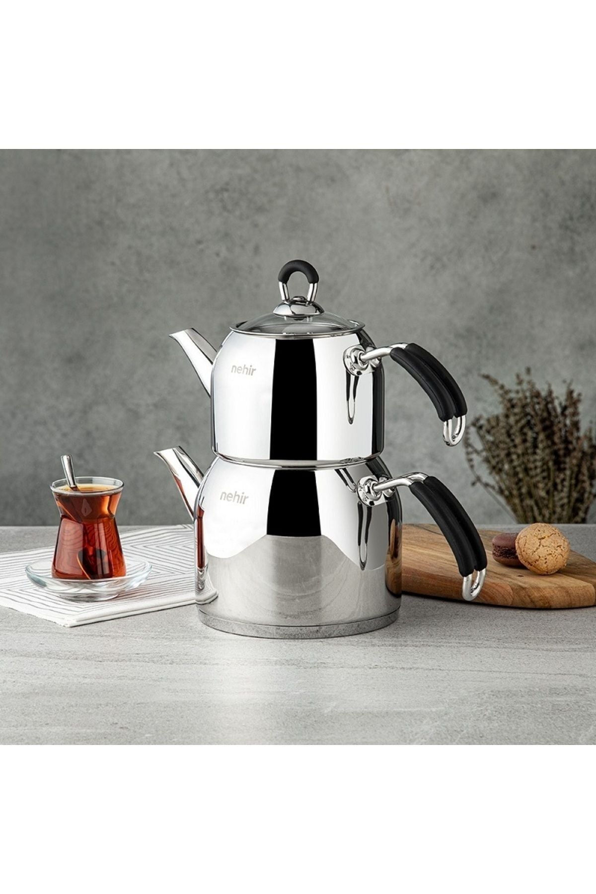 Nehir Modern Mini Steel Teapot Set 2