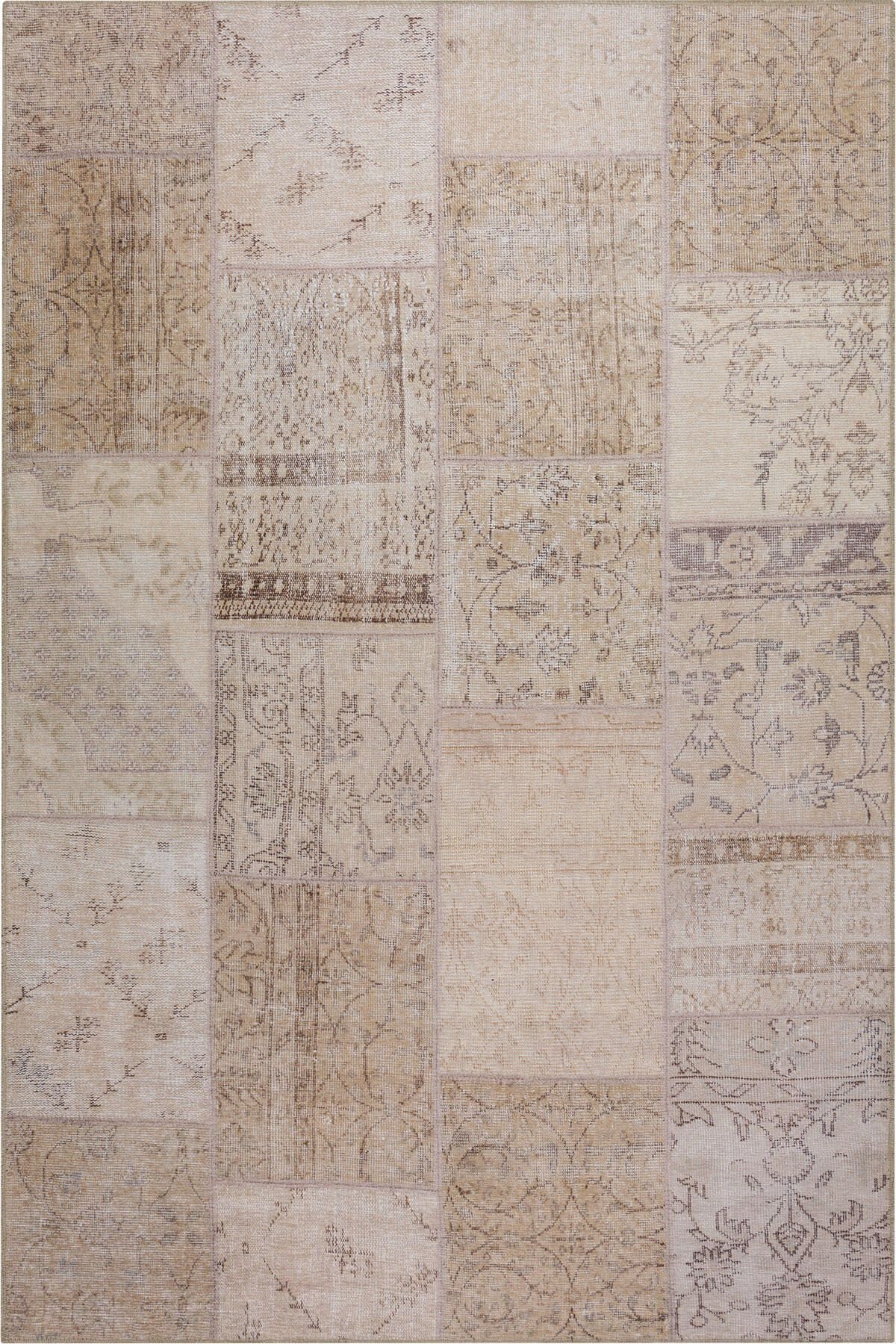 ARTLOOP Patchwork Patterned Living Room Rug, Woven Base Decorative Chenille Beige Rug Jazz Al 15 3