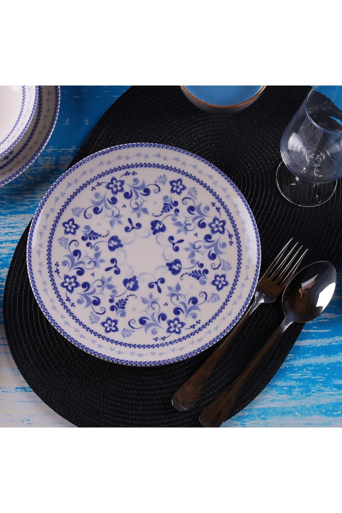 Tulü Porselen Blue Blanc 24 Piece 6 Person Daily Dinner Set Blue Cream Classic Db0775 5