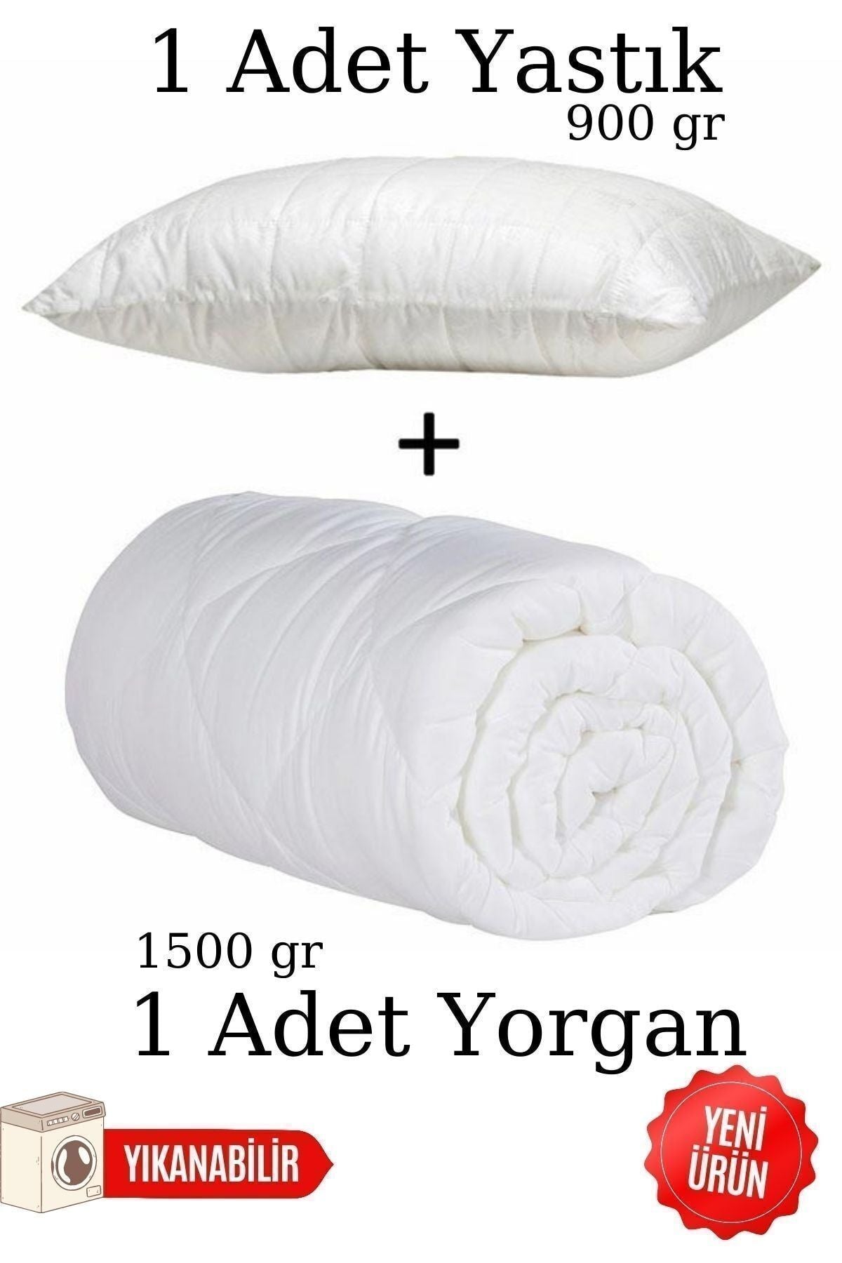 Candan Çeyiz Silicone Pillow 900 Gr Anti-Sweating 50x70 Cm + Silicone Quilt Single 155x215 Cm Washable 1500 Gr 1