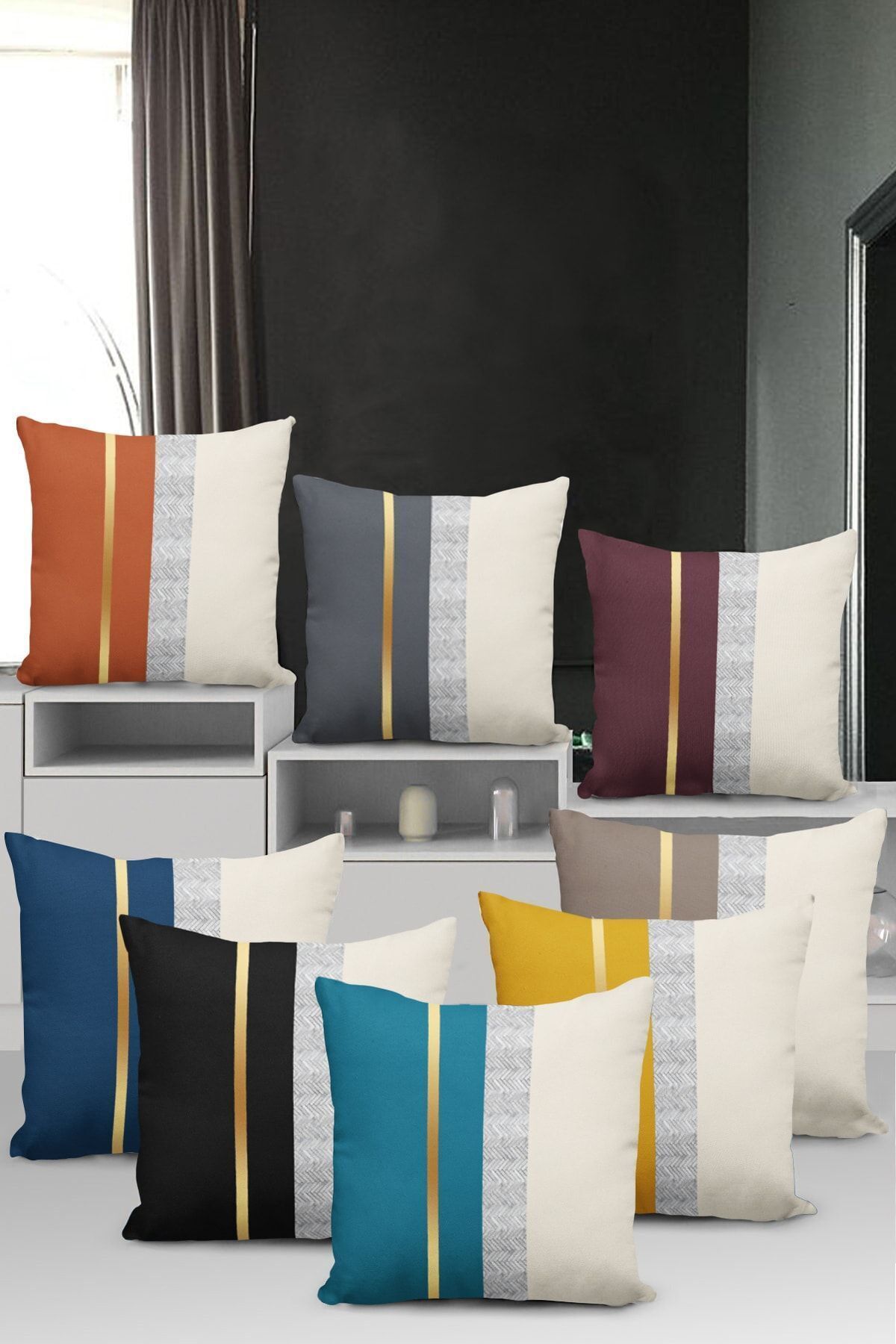 Viva Home 43x43cm Woven Premium Suede Fabric Gilded Striped Double-Sided Pillowcase Krl980 3