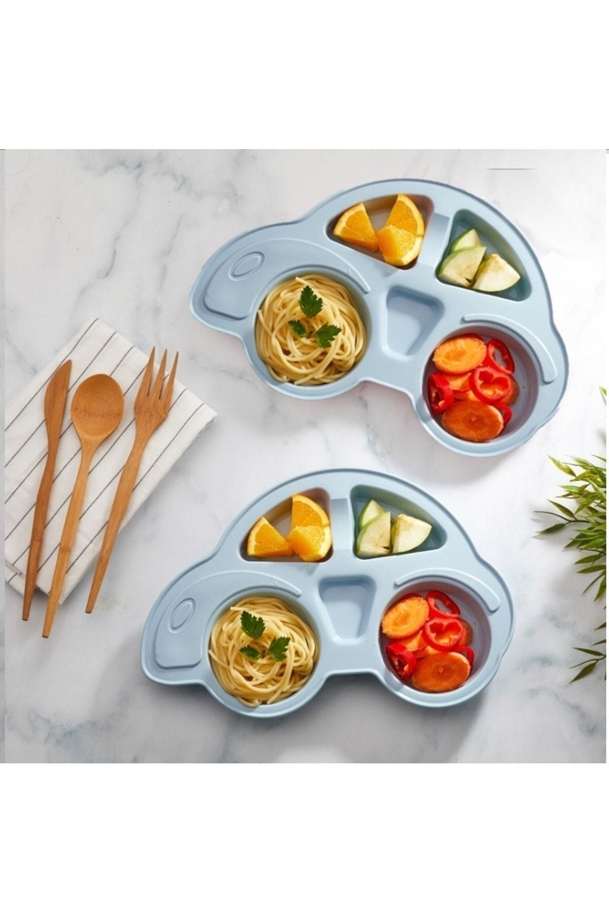 Bayev 2-Piece Car Model Feeding Plate (2 Pieces Blue) Baby And Child Compartmentalized Meal Plate 2