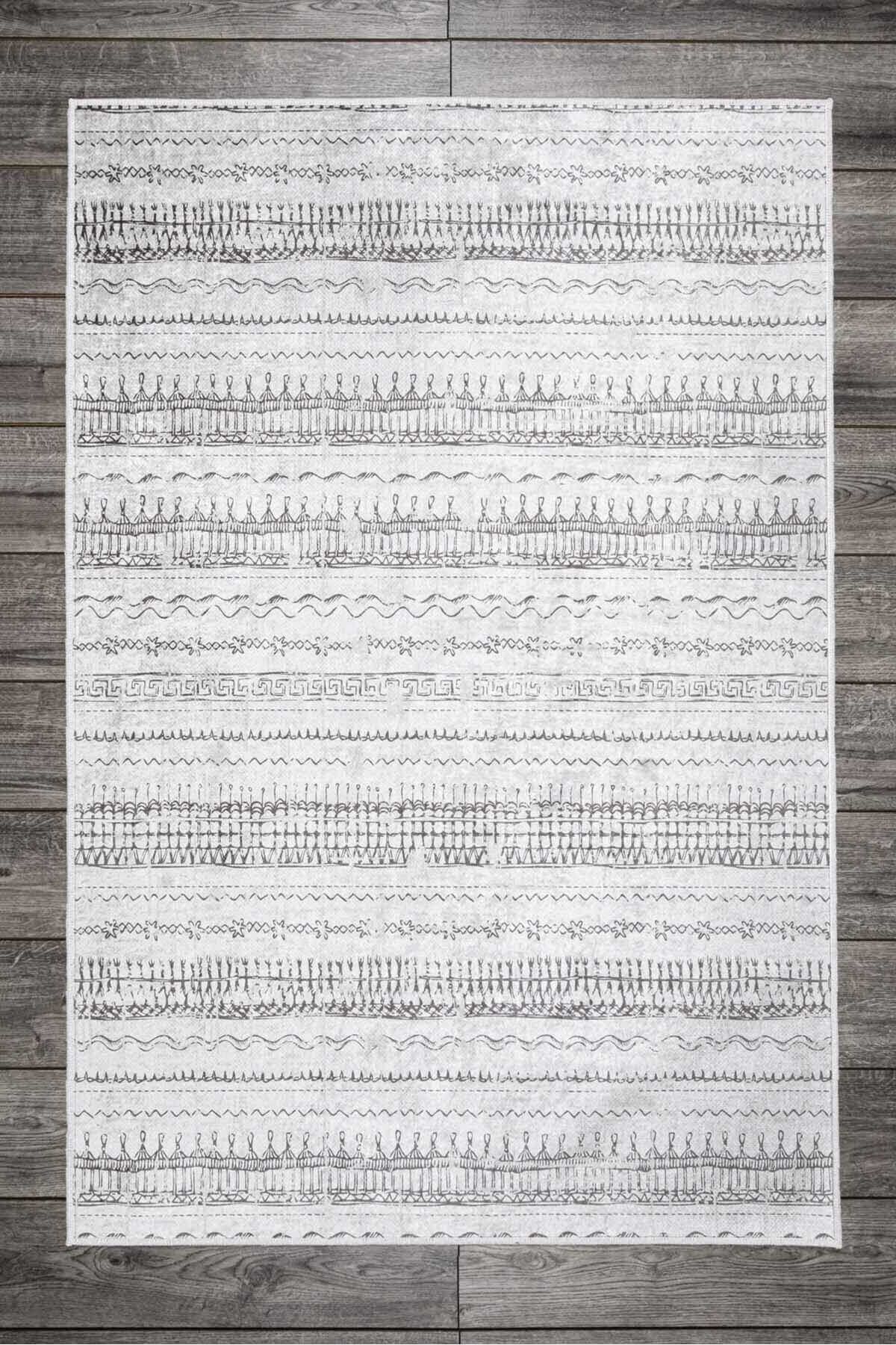 Oriente Home Scandinavian Patterned White Grey Washable Non-Slip Velvet Runner Rug 7788 1