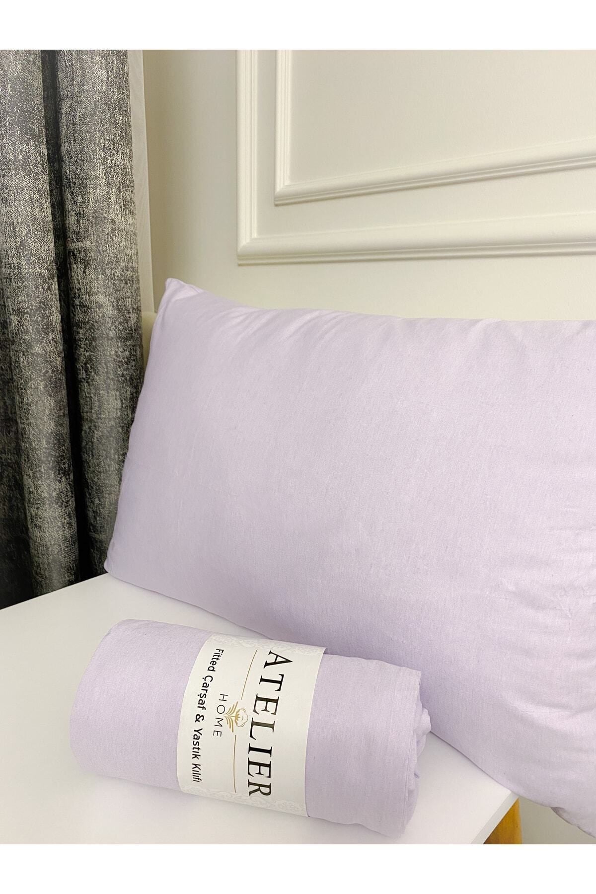 Atelier Home Double Bed Lilac Fitted Sheet And Pillowcase 2