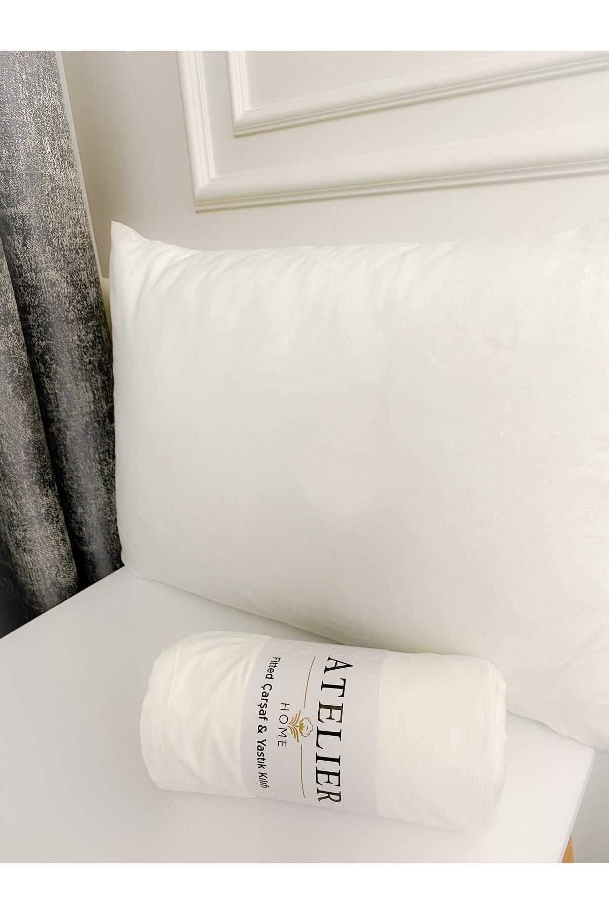 Atelier Home Double Size White Fitted Sheet with Pillowcases 2