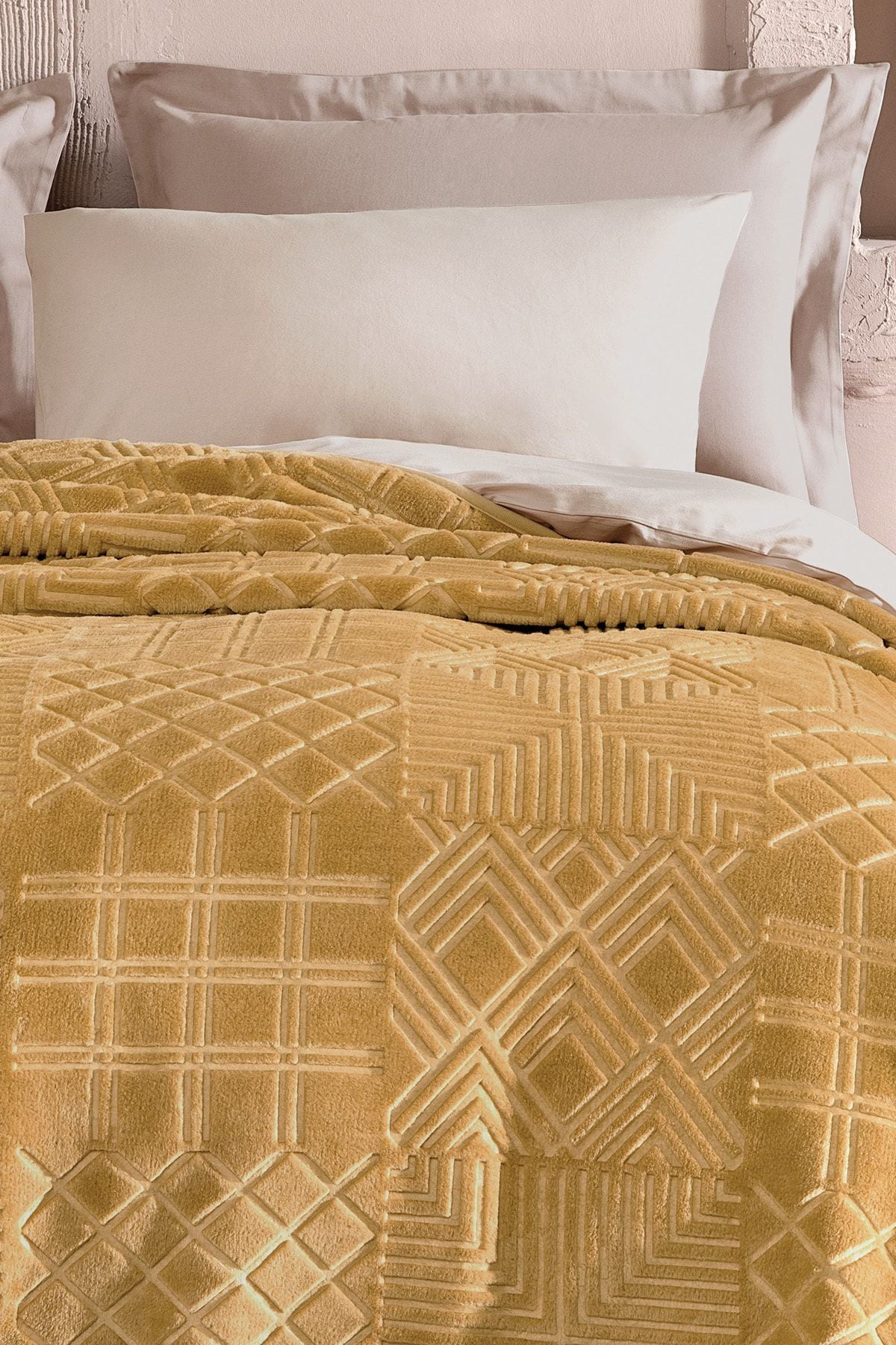 Yataş Nova Double-Sided Emboss Blanket - Mustard 2