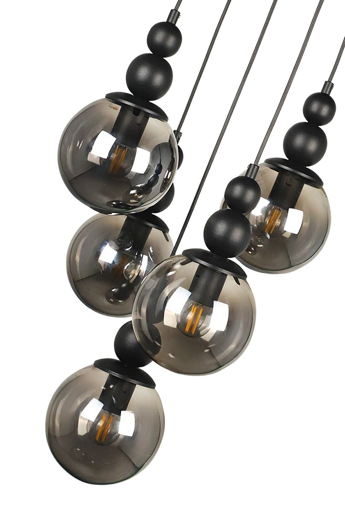 OSC HOME Sporty Black Chandelier with 5 Smoke Glass Shades 2