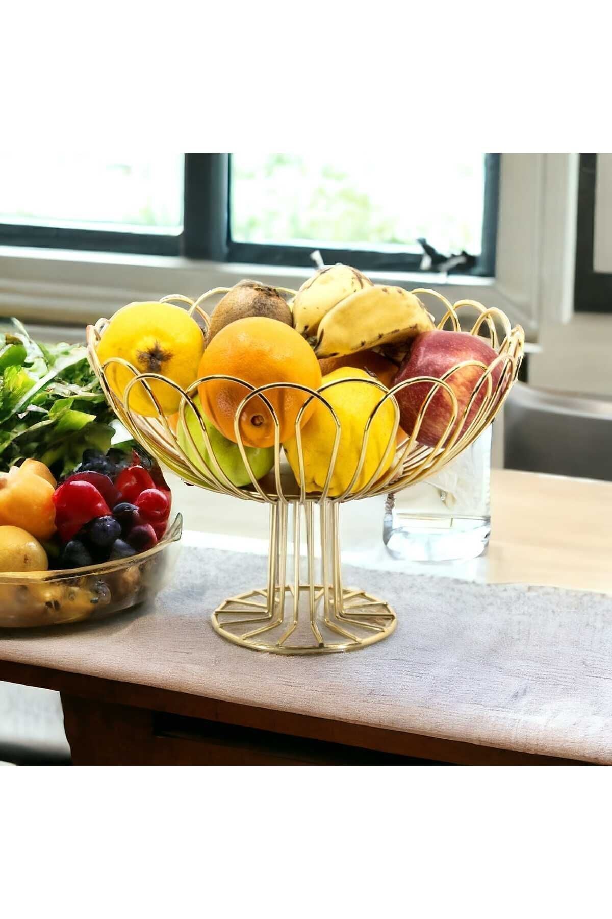 Nazarium Metal Fruit Basket Decorative Daisy Look Kitchen Living Room Gold Color 2