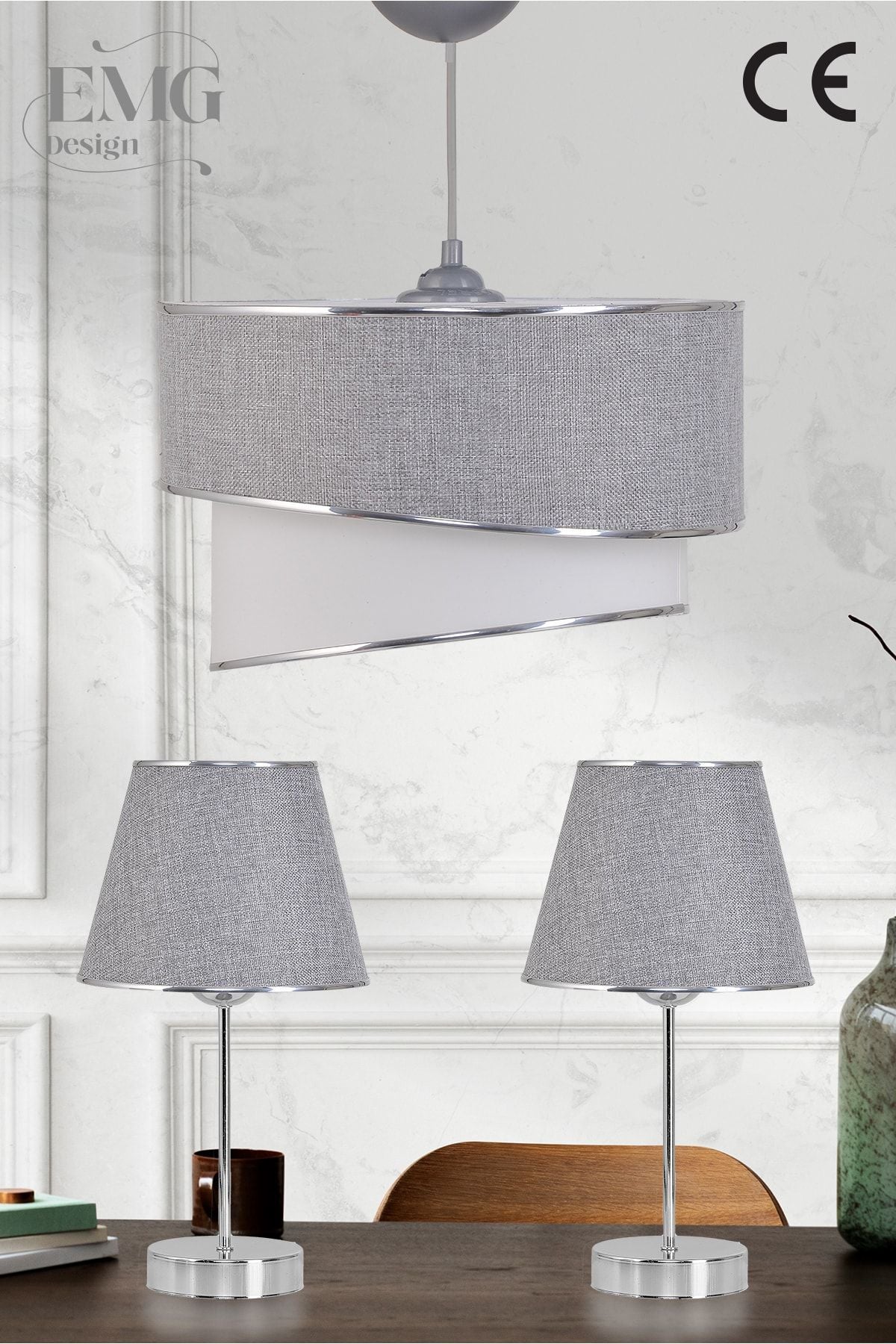 Emg Design Fabric Galaxy Modern Single And Double Gold Lamp Set 1