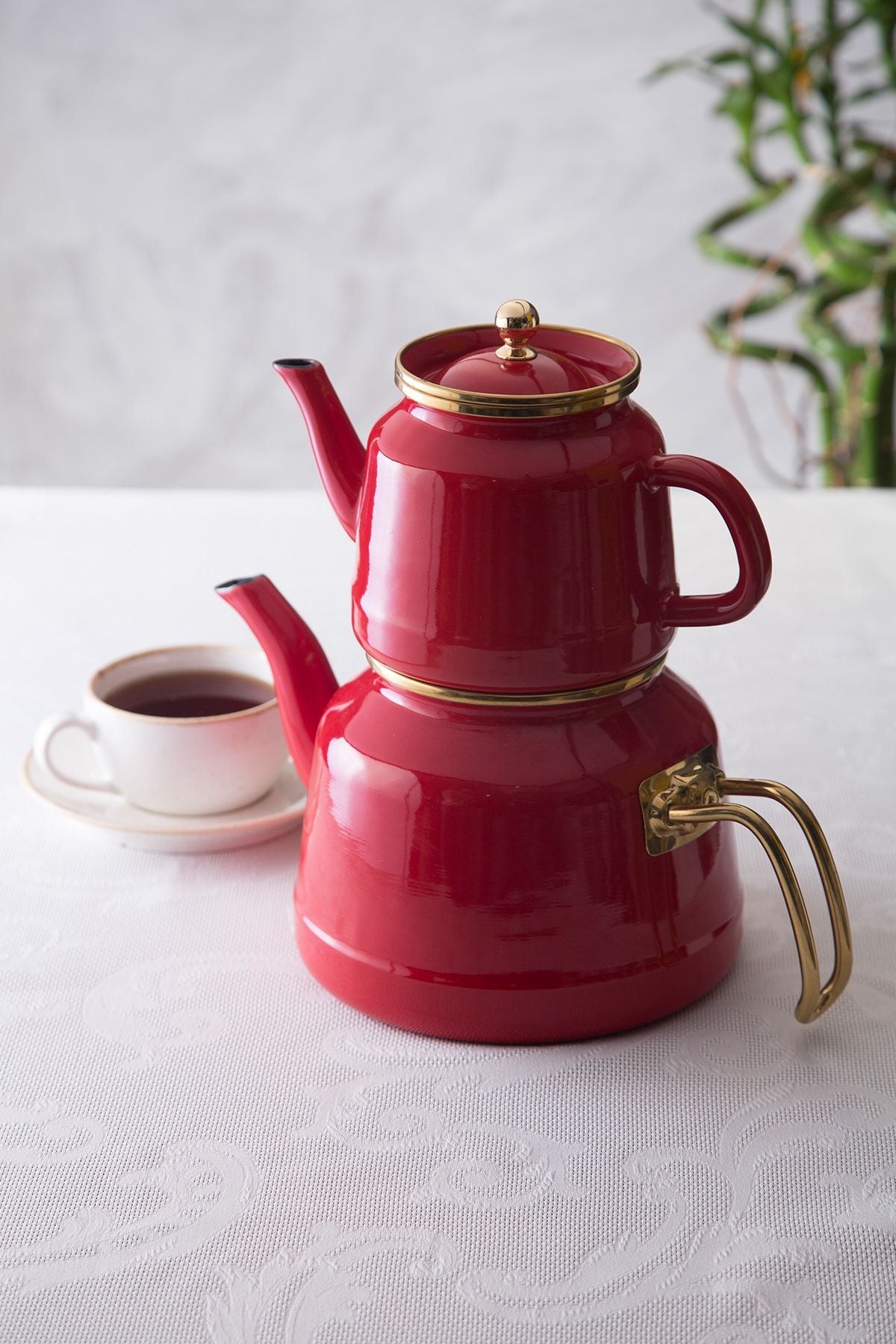 Emsan Troy Maxi Induction Base Enamel Tea Kettle Set Red 1