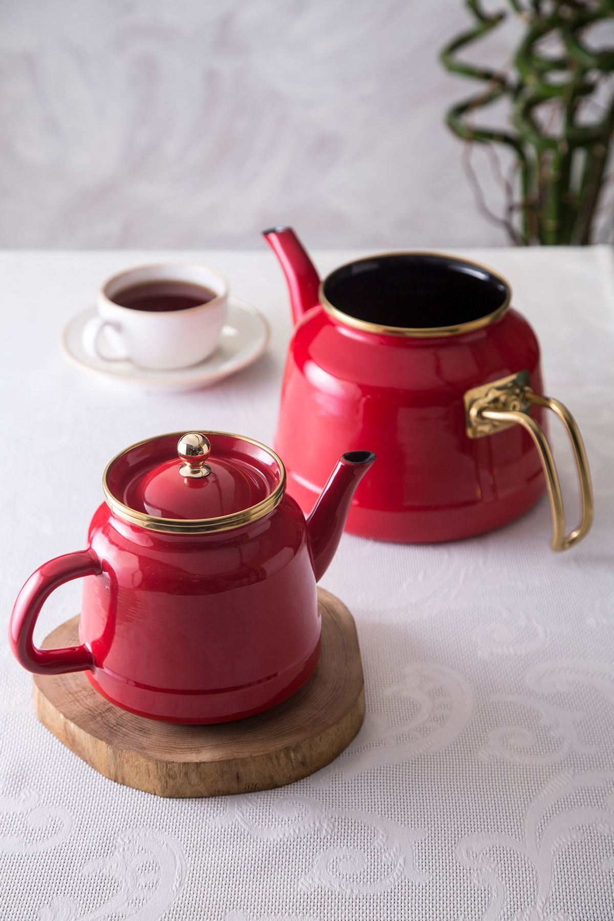 Emsan Troy Maxi Induction Base Enamel Tea Kettle Set Red 4