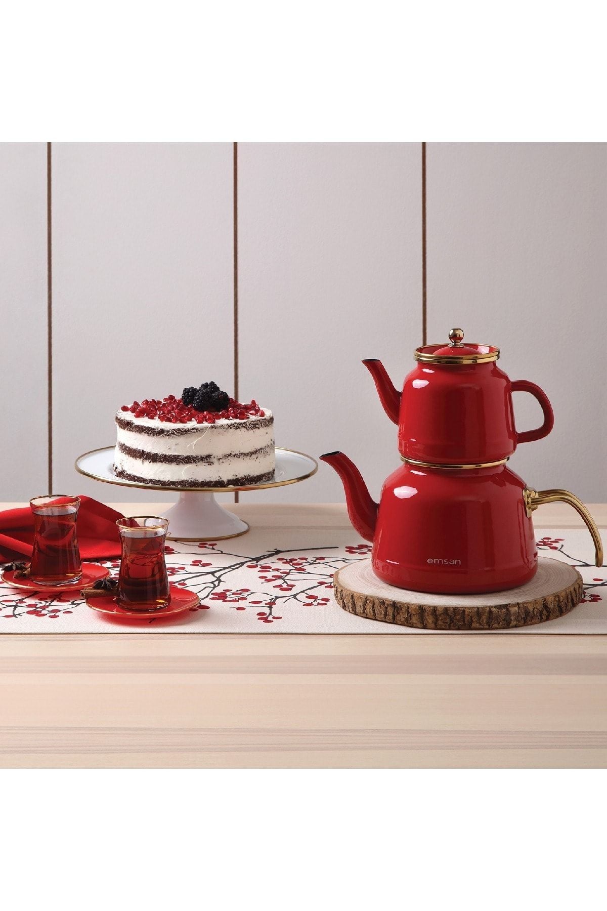 Emsan Troy Maxi Induction Base Enamel Tea Kettle Set Red 5