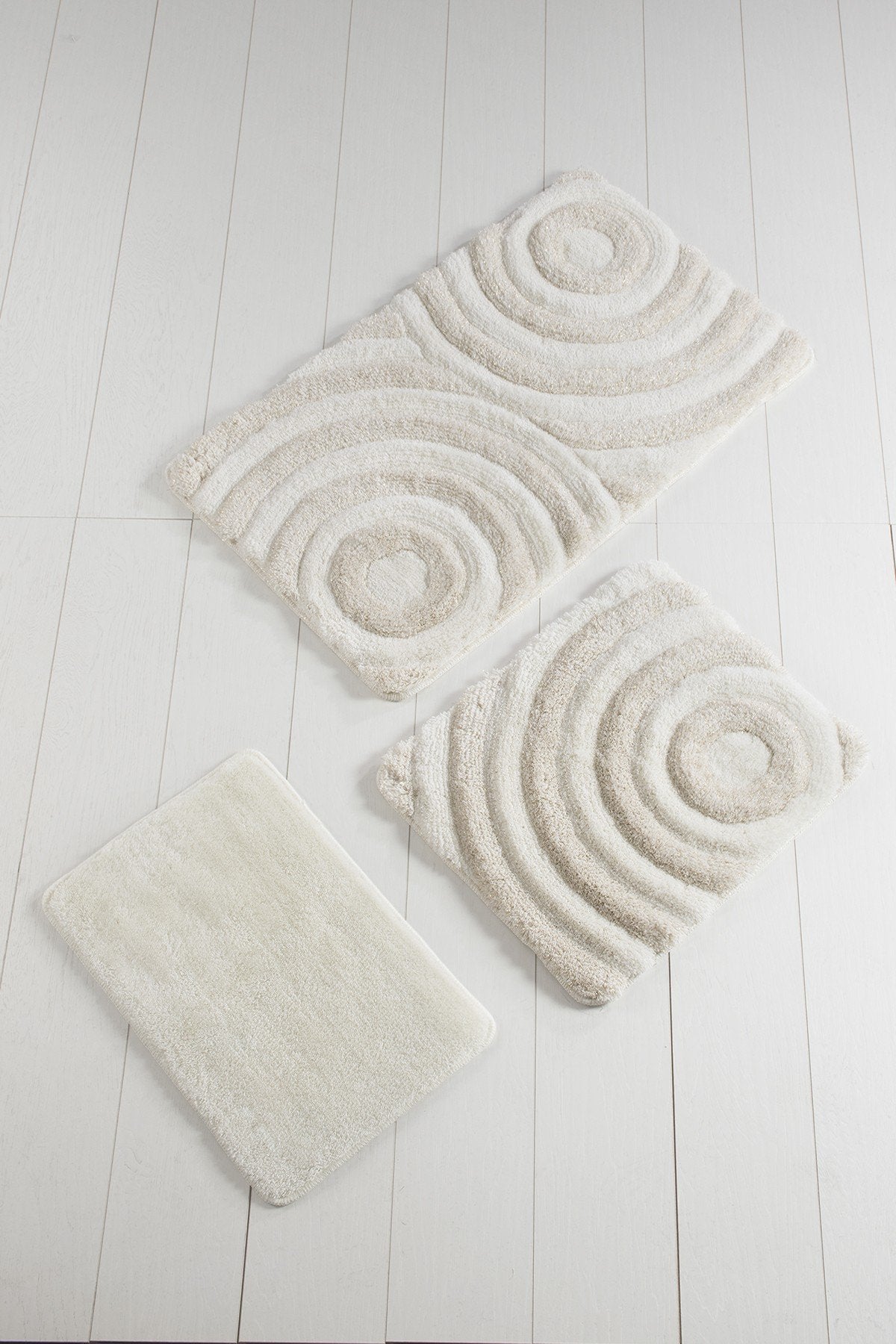 Acrylic Bathmat Set (3 Pieces) Wave - Ecru Ecru 351ALS2017 2