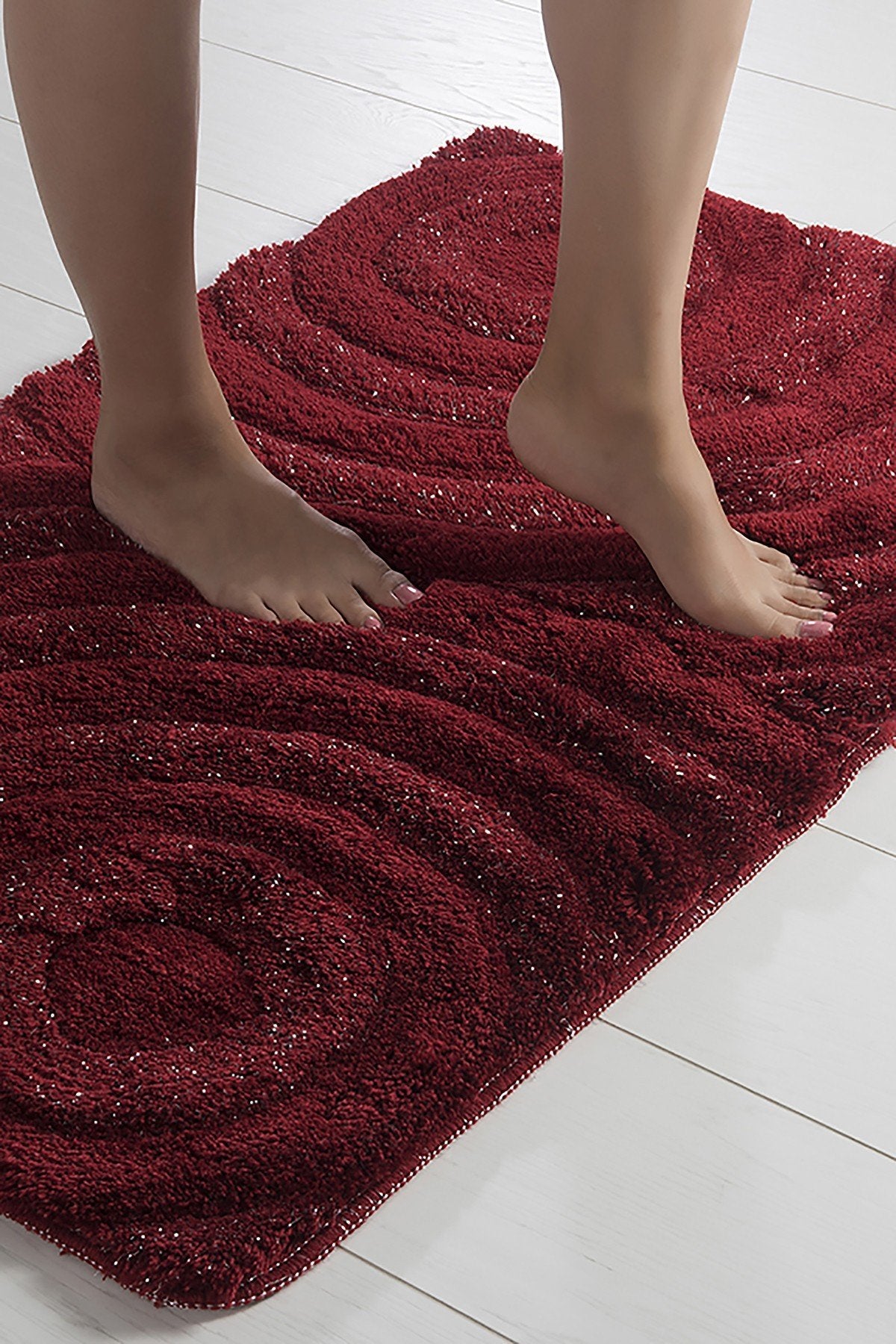 Acrylic Bathmat Set (3 Pieces) Wave - Red Red 351ALS2018 5